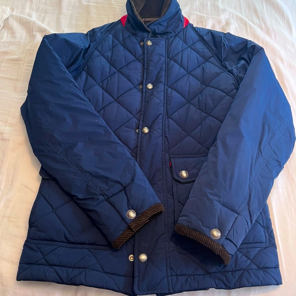 This jackets is blue color. Perfect for spring and fall jackets